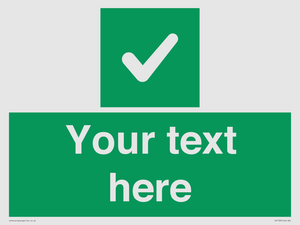 Custom green background, green square with tick sign